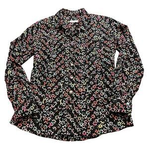 Rare Jill McGowan‎ Black Multicolor Floral Embroidered Blouse Shirt Button Small